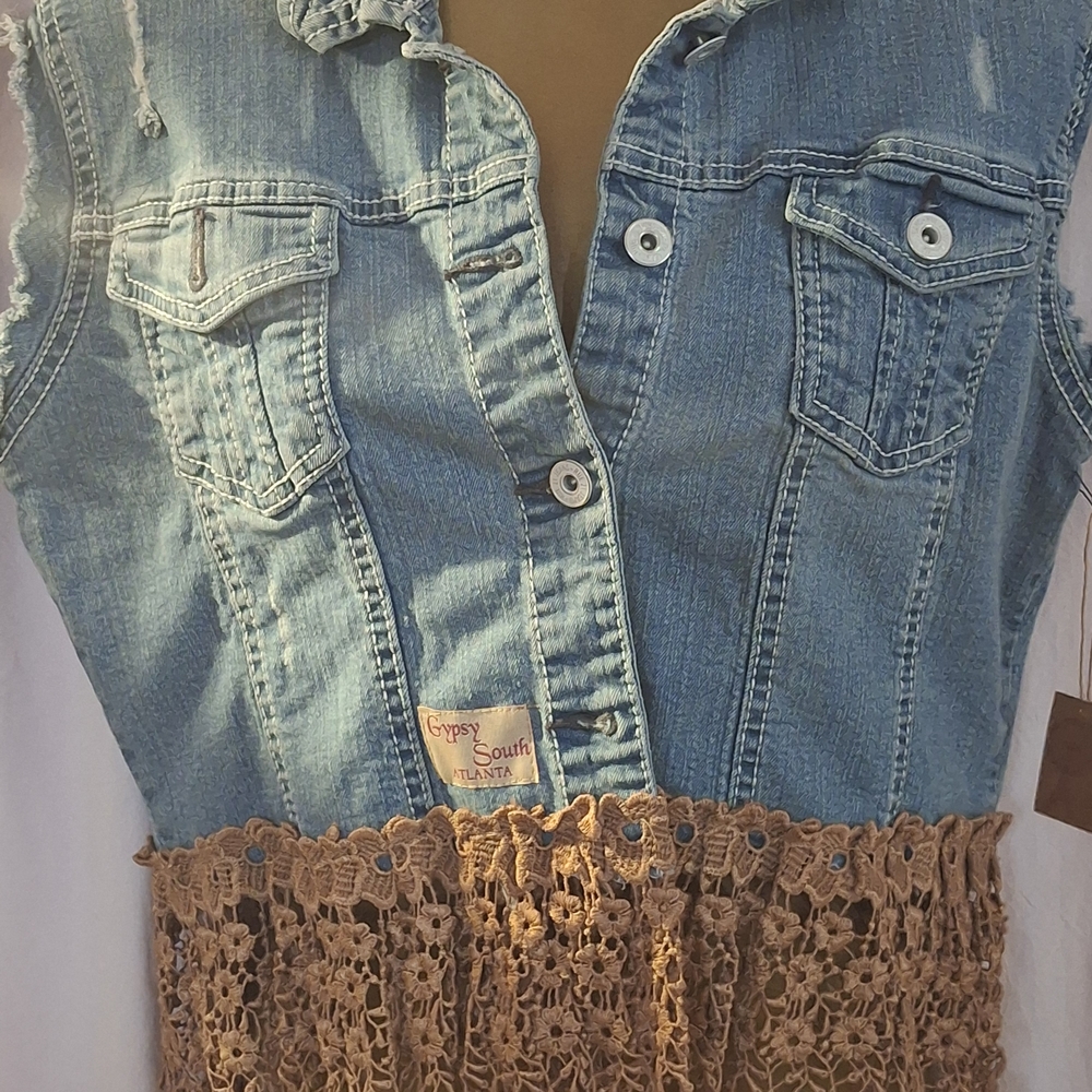 Gypsy South Denim Vest with Crochet Hem
